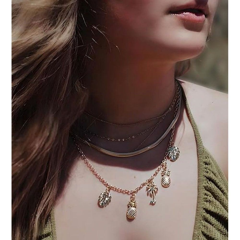 Tropical Paradise Layered Charm Gold Necklace - Island-Inspired Jewelry‎
